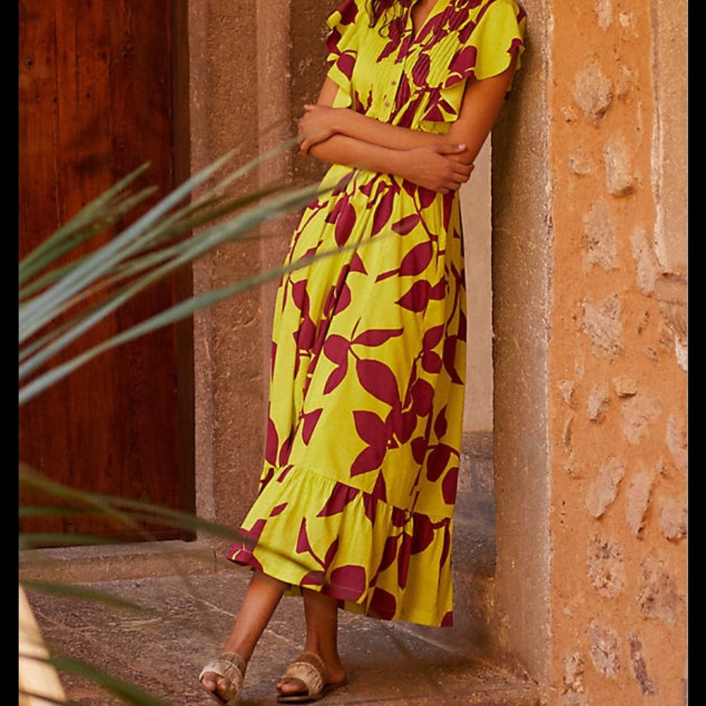 Anthropologie Lime Green and Magenta Floral Dress